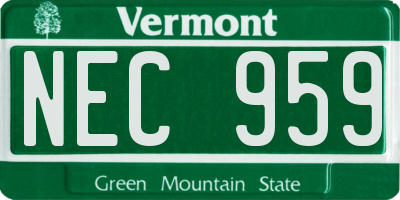 VT license plate NEC959