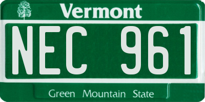 VT license plate NEC961