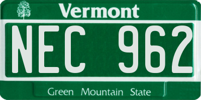 VT license plate NEC962