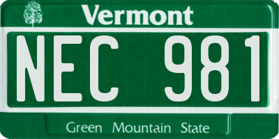 VT license plate NEC981