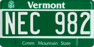 VT license plate NEC982
