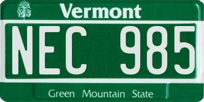 VT license plate NEC985