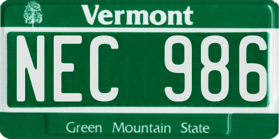 VT license plate NEC986