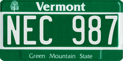 VT license plate NEC987