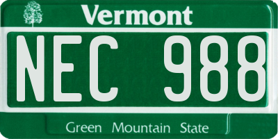 VT license plate NEC988