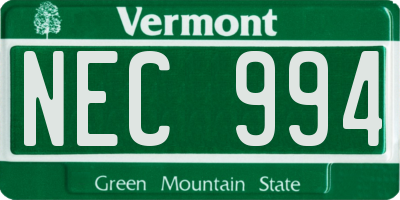 VT license plate NEC994