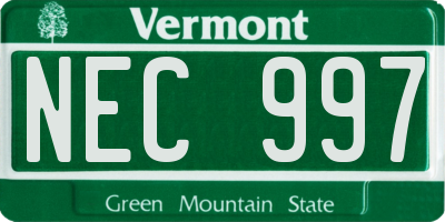 VT license plate NEC997
