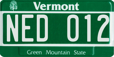 VT license plate NED012