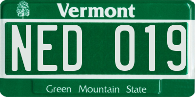 VT license plate NED019