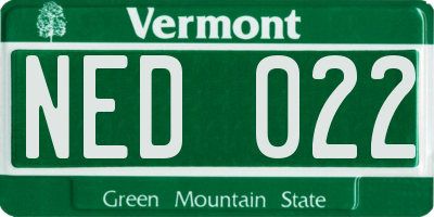 VT license plate NED022