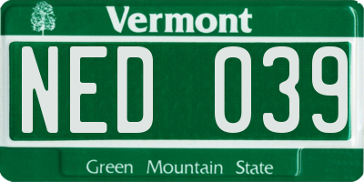 VT license plate NED039