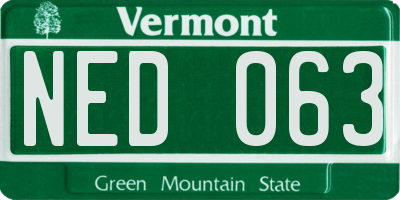 VT license plate NED063