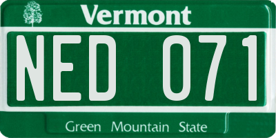 VT license plate NED071