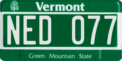 VT license plate NED077