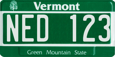 VT license plate NED123