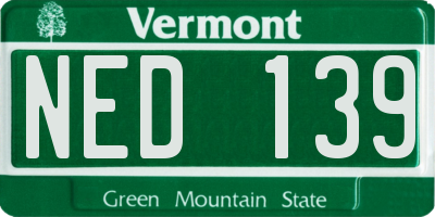 VT license plate NED139