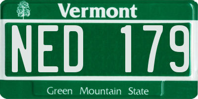 VT license plate NED179