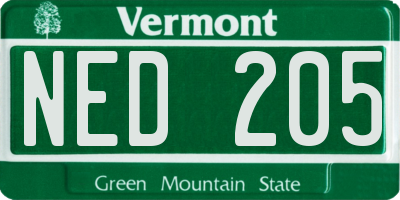 VT license plate NED205
