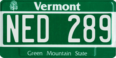 VT license plate NED289