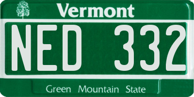 VT license plate NED332