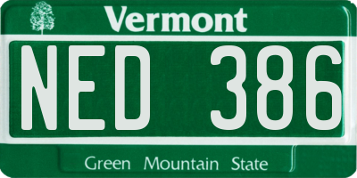 VT license plate NED386