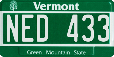 VT license plate NED433