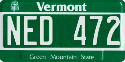 VT license plate NED472