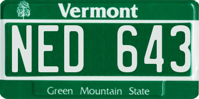 VT license plate NED643