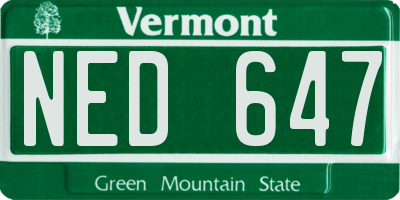 VT license plate NED647
