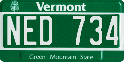 VT license plate NED734