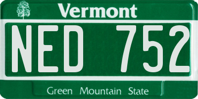 VT license plate NED752