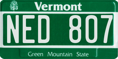 VT license plate NED807