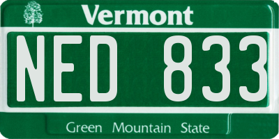 VT license plate NED833