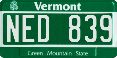 VT license plate NED839