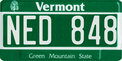 VT license plate NED848