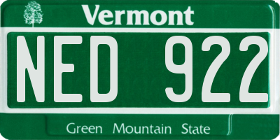 VT license plate NED922