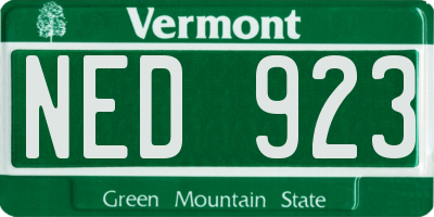 VT license plate NED923