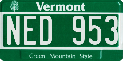 VT license plate NED953
