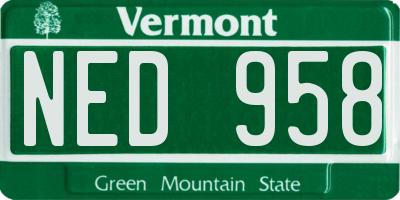 VT license plate NED958