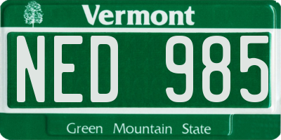 VT license plate NED985