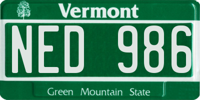 VT license plate NED986