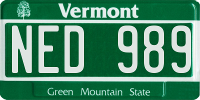 VT license plate NED989