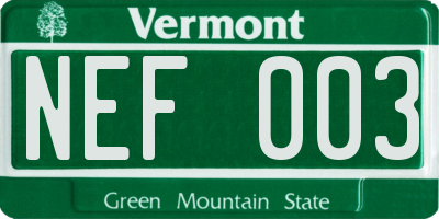 VT license plate NEF003