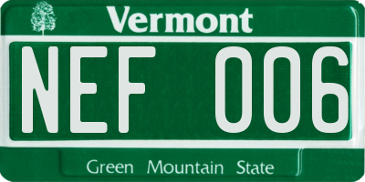 VT license plate NEF006