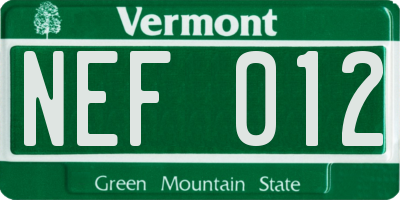 VT license plate NEF012