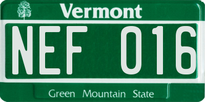 VT license plate NEF016