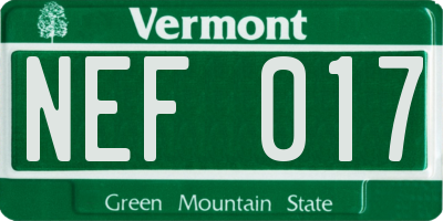 VT license plate NEF017