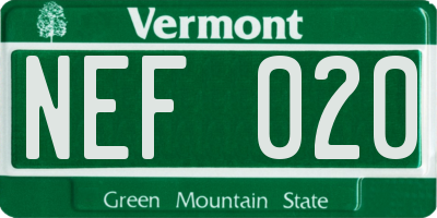 VT license plate NEF020
