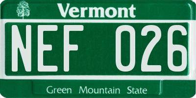 VT license plate NEF026
