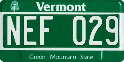 VT license plate NEF029